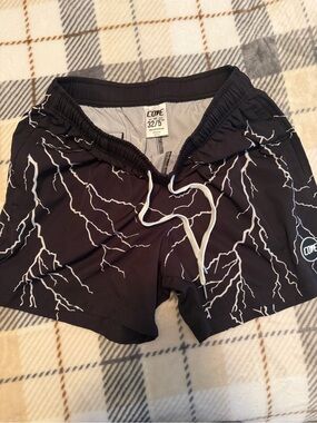 Cove Black Shorts with White Lightning Print